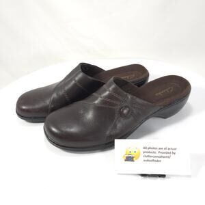 Clarks Leather Casual Mule Slide Flat Shoe Womens Size 8.5 35225 Brown
